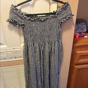 Black and White Gingham Off-Shoulder Dress